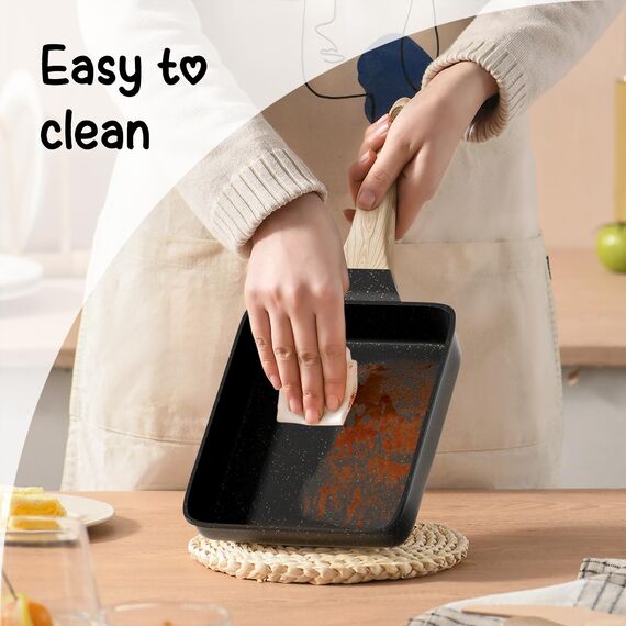 RIOVARM Induktion Tamagoyaki Omelette Pfanne, Antihaft Eierpfanne mit Granit Beschichtung, Kleine Bratpfanne ohne PFOA, Eierpochierpfanne für das Frühstück, Pfannkuchen Pfanne, Camping Pfanne