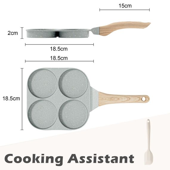 RIOVARM Antihaft Omelette Pfanne, Induktion Eierpfanne, Granit Beschichtung Kleine Bratpfanne ohne PFOA, Rund 4-Loch Eierpochierpfanne für das Frühstück,Pfannkuchen-Pfanne, Camping Pfanne