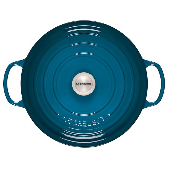 Le Creuset Signature Gusseisen-Bräter mit Deckel, Ø 28 cm, Rund, Für alle Herdarten und Induktion geeignet, Volumen: 6,7 l, 6,125 kg, Deep Teal, 21177286422430