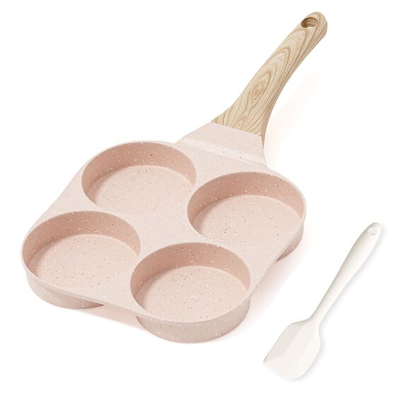 RIOVARM Antihaft Omelette Pfanne, Induktion Eierpfanne, Granit Beschichtung Kleine Bratpfanne ohne PFOA, Rund 4-Loch Eierpochierpfanne für das Frühstück,Pfannkuchen-Pfanne, Camping Pfanne