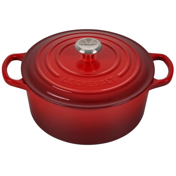 Le Creuset Signature Gusseisen-Bräter mit Deckel, Ø 22 cm, Rund, Für alle Herdarten und Induktion geeignet, Volumen: 3,3 l, 3,932 kg, Kirschrot, 21177220602430