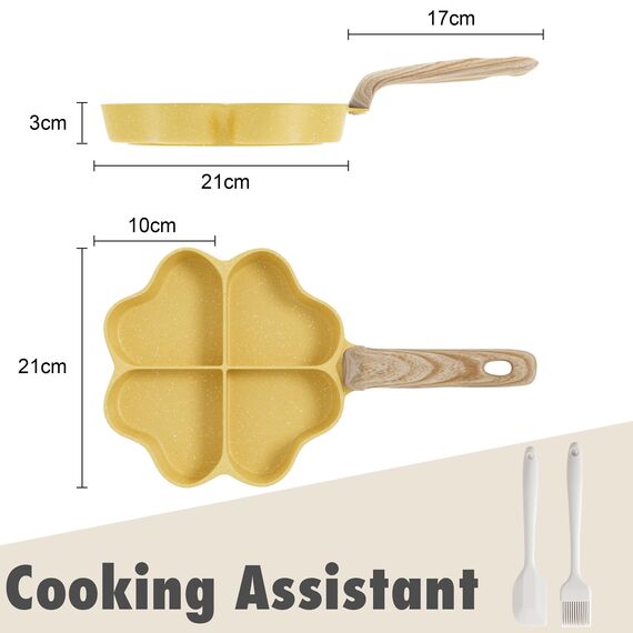 RIOVARM Induktion Omelett Pfanne Antihaft Kleine Pfannen 4-Loch Herzform Eierpfanne Granit beschichtung Kreativ Niedlich Bratpfanne ohne PFOA Gesunde Pfannkuchen Pfanne zum Frühstück