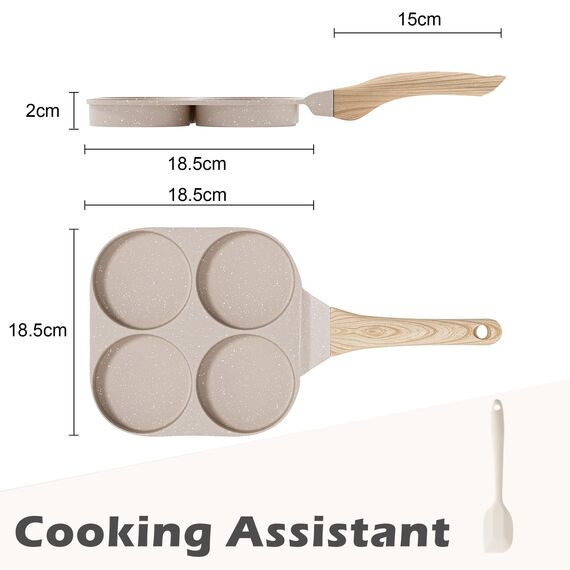 RIOVARM Antihaft Omelette Pfanne, Induktion Eierpfanne, Granit Beschichtung Kleine Bratpfanne ohne PFOA, Rund 4-Loch Eierpochierpfanne für das Frühstück,Pfannkuchen-Pfanne, Camping Pfanne