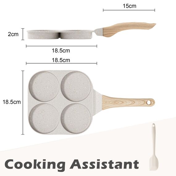 RIOVARM Antihaft Omelette Pfanne, Induktion Eierpfanne, Granit Beschichtung Kleine Bratpfanne ohne PFOA, Rund 4-Loch Eierpochierpfanne für das Frühstück,Pfannkuchen-Pfanne, Camping Pfanne