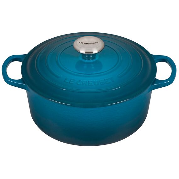 Le Creuset Signature Gusseisen-Bräter mit Deckel, Ø 24 cm, Rund, Für alle Herdarten und Induktion geeignet, Volumen: 4,2 l, 4,305 kg, Deep Teal, 21177246422430