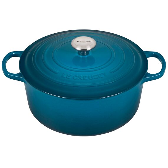 Le Creuset Signature Gusseisen-Bräter mit Deckel, Ø 28 cm, Rund, Für alle Herdarten und Induktion geeignet, Volumen: 6,7 l, 6,125 kg, Deep Teal, 21177286422430