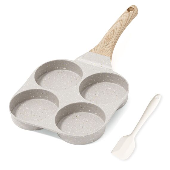 RIOVARM Antihaft Omelette Pfanne, Induktion Eierpfanne, Granit Beschichtung Kleine Bratpfanne ohne PFOA, Rund 4-Loch Eierpochierpfanne für das Frühstück,Pfannkuchen-Pfanne, Camping Pfanne