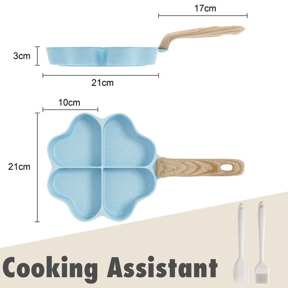 RIOVARM Induktion Omelett Pfanne Antihaft Kleine Pfannen 4-Loch Herzform Eierpfanne Granit beschichtung Kreativ Niedlich Bratpfanne ohne PFOA Gesunde Pfannkuchen Pfanne zum Frühstück