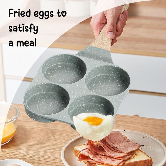 RIOVARM Antihaft Omelette Pfanne, Induktion Eierpfanne, Granit Beschichtung Kleine Bratpfanne ohne PFOA, Rund 4-Loch Eierpochierpfanne für das Frühstück,Pfannkuchen-Pfanne, Camping Pfanne