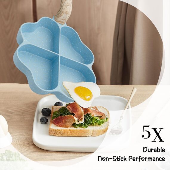 RIOVARM Induktion Omelett Pfanne Antihaft Kleine Pfannen 4-Loch Herzform Eierpfanne Granit beschichtung Kreativ Niedlich Bratpfanne ohne PFOA Gesunde Pfannkuchen Pfanne zum Frühstück