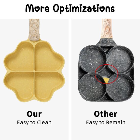 RIOVARM Induktion Omelett Pfanne Antihaft Kleine Pfannen 4-Loch Herzform Eierpfanne Granit beschichtung Kreativ Niedlich Bratpfanne ohne PFOA Gesunde Pfannkuchen Pfanne zum Frühstück
