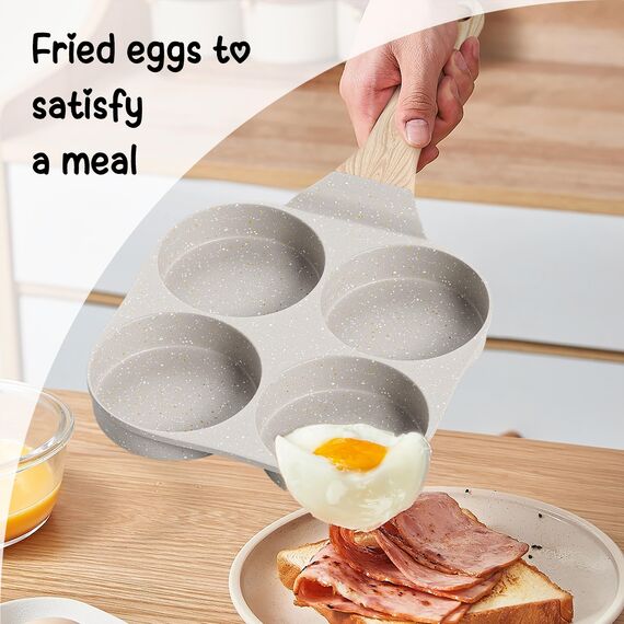 RIOVARM Antihaft Omelette Pfanne, Induktion Eierpfanne, Granit Beschichtung Kleine Bratpfanne ohne PFOA, Rund 4-Loch Eierpochierpfanne für das Frühstück,Pfannkuchen-Pfanne, Camping Pfanne