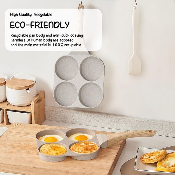 RIOVARM Antihaft Omelette Pfanne, Induktion Eierpfanne, Granit Beschichtung Kleine Bratpfanne ohne PFOA, Rund 4-Loch Eierpochierpfanne für das Frühstück,Pfannkuchen-Pfanne, Camping Pfanne