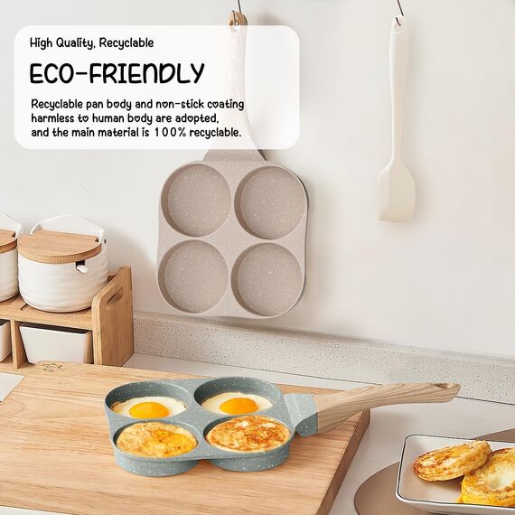 RIOVARM Antihaft Omelette Pfanne, Induktion Eierpfanne, Granit Beschichtung Kleine Bratpfanne ohne PFOA, Rund 4-Loch Eierpochierpfanne für das Frühstück,Pfannkuchen-Pfanne, Camping Pfanne