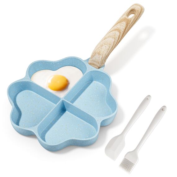 RIOVARM Induktion Omelett Pfanne Antihaft Kleine Pfannen 4-Loch Herzform Eierpfanne Granit beschichtung Kreativ Niedlich Bratpfanne ohne PFOA Gesunde Pfannkuchen Pfanne zum Frühstück