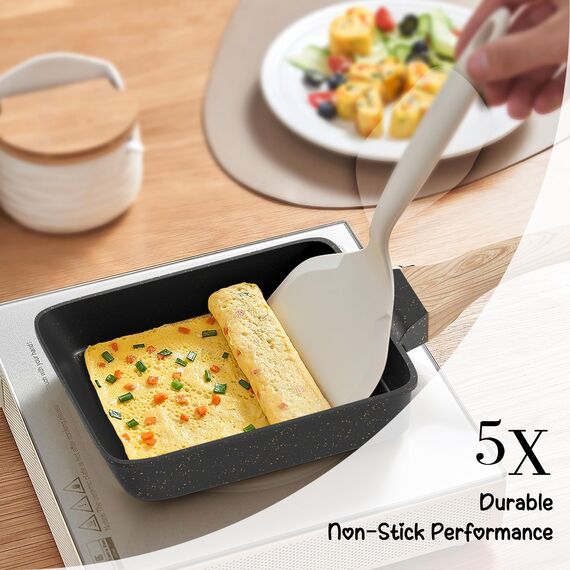 RIOVARM Induktion Tamagoyaki Omelette Pfanne, Antihaft Eierpfanne mit Granit Beschichtung, Kleine Bratpfanne ohne PFOA, Eierpochierpfanne für das Frühstück, Pfannkuchen Pfanne, Camping Pfanne