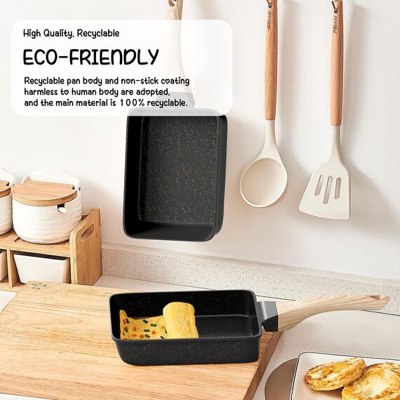 RIOVARM Induktion Tamagoyaki Omelette Pfanne, Antihaft Eierpfanne mit Granit Beschichtung, Kleine Bratpfanne ohne PFOA, Eierpochierpfanne für das Frühstück, Pfannkuchen Pfanne, Camping Pfanne