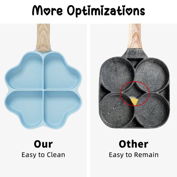 RIOVARM Induktion Omelett Pfanne Antihaft Kleine Pfannen 4-Loch Herzform Eierpfanne Granit beschichtung Kreativ Niedlich Bratpfanne ohne PFOA Gesunde Pfannkuchen Pfanne zum Frühstück