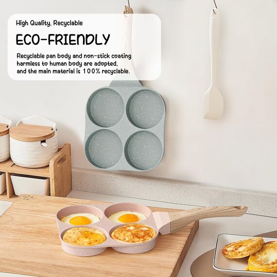 RIOVARM Antihaft Omelette Pfanne, Induktion Eierpfanne, Granit Beschichtung Kleine Bratpfanne ohne PFOA, Rund 4-Loch Eierpochierpfanne für das Frühstück,Pfannkuchen-Pfanne, Camping Pfanne