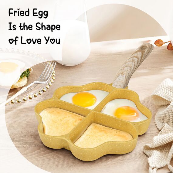 RIOVARM Induktion Omelett Pfanne Antihaft Kleine Pfannen 4-Loch Herzform Eierpfanne Granit beschichtung Kreativ Niedlich Bratpfanne ohne PFOA Gesunde Pfannkuchen Pfanne zum Frühstück