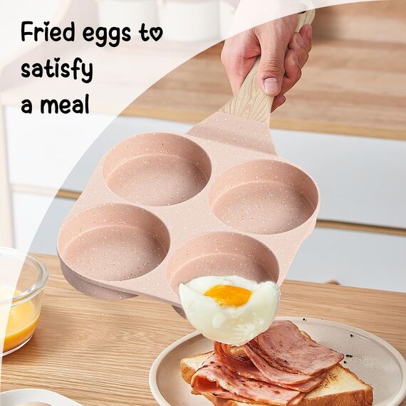 RIOVARM Antihaft Omelette Pfanne, Induktion Eierpfanne, Granit Beschichtung Kleine Bratpfanne ohne PFOA, Rund 4-Loch Eierpochierpfanne für das Frühstück,Pfannkuchen-Pfanne, Camping Pfanne