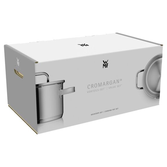 WMF Gourmet Plus Topfset Induktion 4-teilig, Kochtopf Set mit Metalldeckel, Cromargan Edelstahl mattiert, Induktions Töpfe Set unbeschichtet, Innenskalierung