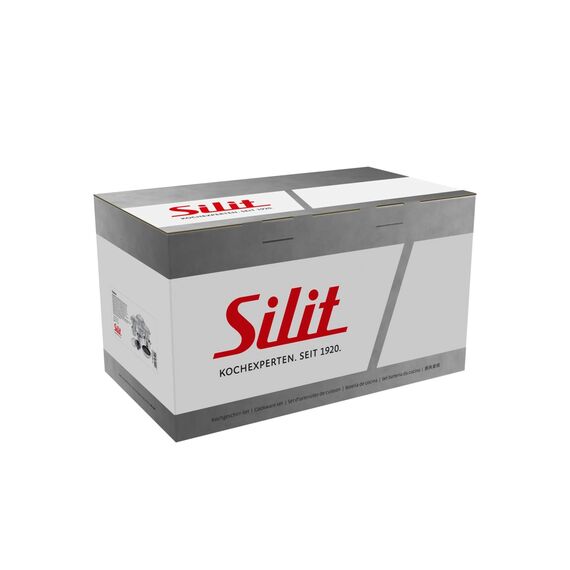 Silit Toskana Topfset Induktion 5-teilig, Edelstahl teilmattiert, Induktions Töpfe Set unbeschichtet mit Glasdeckel, für alle Herdarten geeignet, ohne Innenskalierung, spülmaschinengeeignet