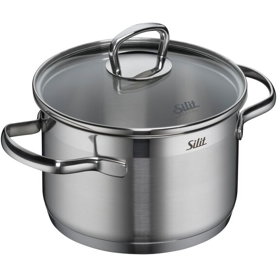 Silit Toskana Topfset Induktion 4-teilig, Kochtopf Set mit Glasdeckel, Edelstahl teilmattiert, Induktions Töpfe Set unbeschichtet