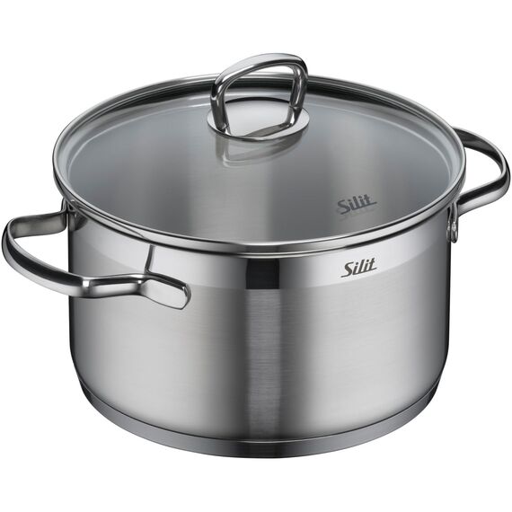 Silit Toskana Topfset Induktion 5-teilig, Edelstahl teilmattiert, Induktions Töpfe Set unbeschichtet mit Glasdeckel, für alle Herdarten geeignet, ohne Innenskalierung, spülmaschinengeeignet