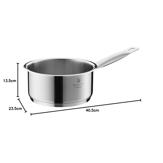 WMF Gourmet Plus Stielkasserolle 20cm, kleiner Topf mit Metalldeckel mit Dampföffnung, Kochtopf klein 2,5l, Induktion, Cromargan Edelstahl mattiert, Innenskalierung