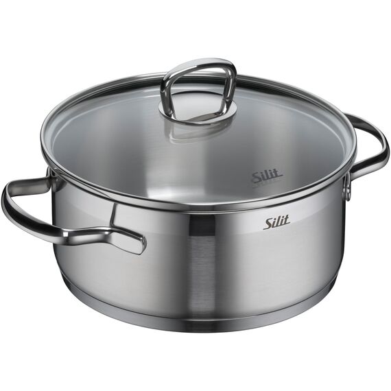 Silit Toskana Topfset Induktion 5-teilig, Edelstahl teilmattiert, Induktions Töpfe Set unbeschichtet mit Glasdeckel, für alle Herdarten geeignet, ohne Innenskalierung, spülmaschinengeeignet