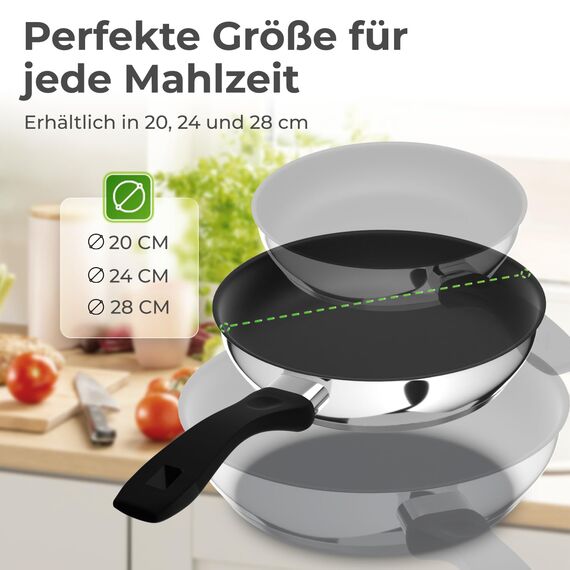 KLAMER Bratpfanne 24cm Induktion – Profi Edelstahlpfanne mit Greblon® C3+ Antihaftbeschichtung, PFOA-frei & backofenfest, für fettarmes Braten ohne Anhaften