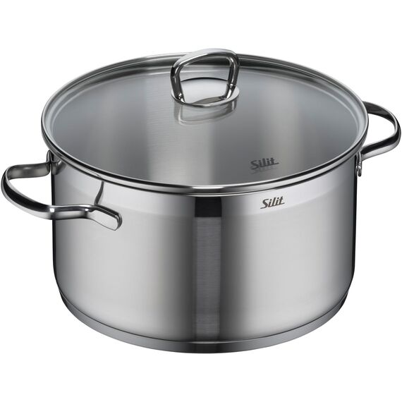 Silit Toskana Topfset Induktion 5-teilig, Edelstahl teilmattiert, Induktions Töpfe Set unbeschichtet mit Glasdeckel, für alle Herdarten geeignet, ohne Innenskalierung, spülmaschinengeeignet