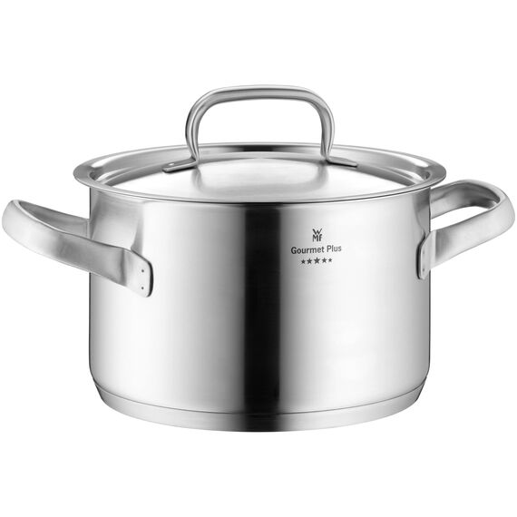 WMF Gourmet Plus Kochtopf klein 16cm, Metalldeckel mit Dampföffnung, Fleischtopf Induktion 1,9l, Cromargan Edelstahl mattiert, Innenskalierung