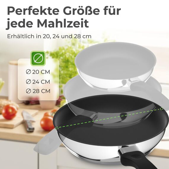 KLAMER Bratpfanne 28cm Induktion – Profi Edelstahlpfanne mit Greblon® C3+ Antihaftbeschichtung, PFOA-frei & backofenfest, für fettarmes Braten ohne Anhaften