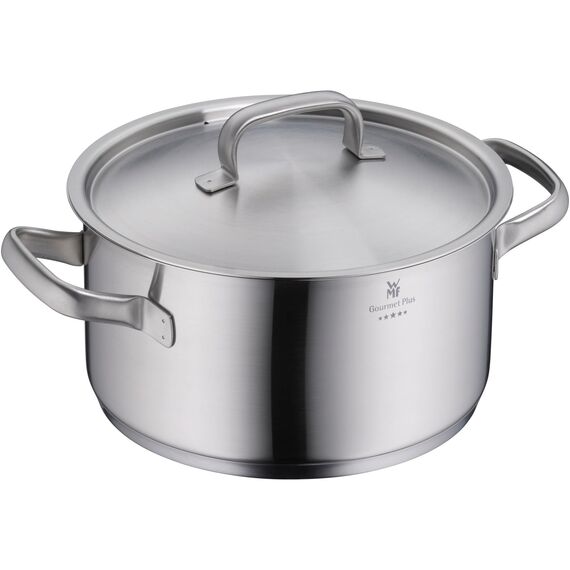 WMF Gourmet Plus Topfset Induktion 4-teilig, Kochtopf Set mit Metalldeckel, Cromargan Edelstahl mattiert, Induktions Töpfe Set unbeschichtet, Innenskalierung