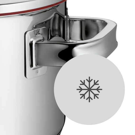 WMF Function 4 Kochtopf klein 16cm, Glasdeckel, Bratentopf Induktion 1,4l, Cromargan Edelstahl poliert, 4 Abgießfunktionen, Innenskalierung, rot