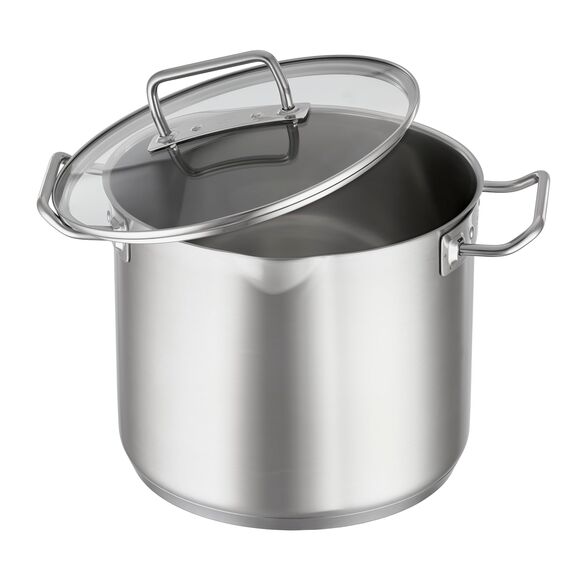 RÖSLE EXPERTISO Gemüse und Suppentopf, Hochwertiger Universaltopf aus Edelstahl 18/10, 24 cm, Glasdeckel, Innenskalierung, induktionsgeeignet, spülmaschinengeeignet, Silberfarben