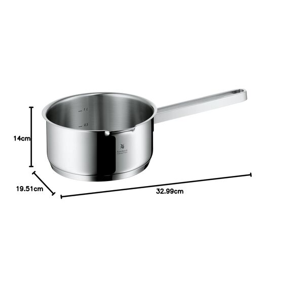 WMF Function 4 Stielkasserolle ohne Deckel 16cm, kleiner Topf 1,4l, Milchtopf Induktion, Kochtopf klein, Cromargan Edelstahl poliert, 4 Abgießfunktionen, Innenskalierung, rot