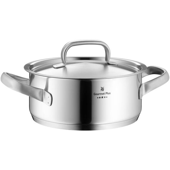 WMF Gourmet Plus Kochtopf klein 16cm, Metalldeckel mit Dampföffnung, Bratentopf Induktion 1,4l, Cromargan Edelstahl mattiert, Innenskalierung