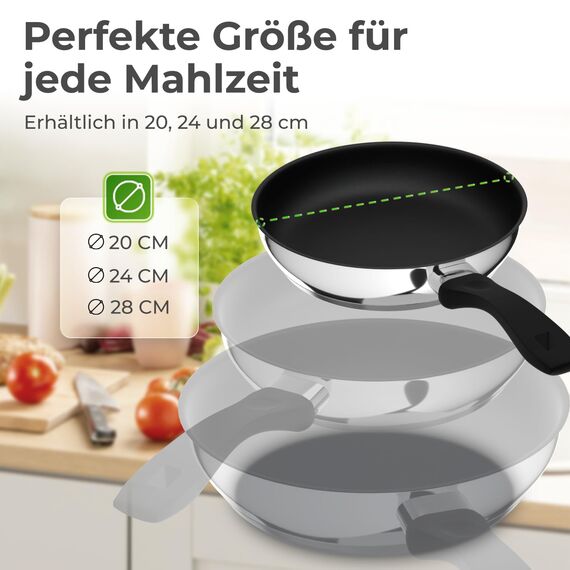 KLAMER Bratpfanne 20cm Induktion – Profi Edelstahlpfanne mit Greblon® C3+ Antihaftbeschichtung, PFOA-frei & backofenfest, für fettarmes Braten ohne Anhaften