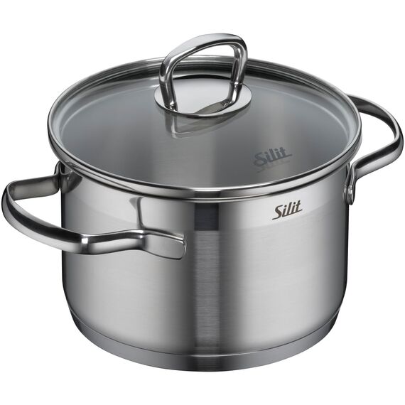 Silit Toskana Topfset Induktion 5-teilig, Edelstahl teilmattiert, Induktions Töpfe Set unbeschichtet mit Glasdeckel, für alle Herdarten geeignet, ohne Innenskalierung, spülmaschinengeeignet
