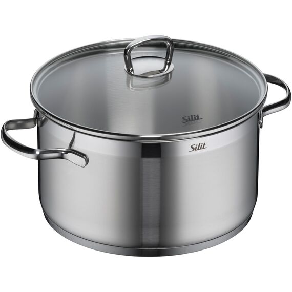 Silit Toskana Topfset Induktion 4-teilig, Kochtopf Set mit Glasdeckel, Edelstahl teilmattiert, Induktions Töpfe Set unbeschichtet