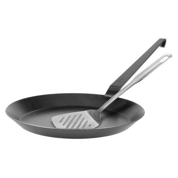 GRÄWE Schmiedeeiserne Bratpfanne F400, Ø 32 cm, Eisenpfanne mit Wender, 400° C hitzebeständig, Pfanne aus Eisen, kratzfeste Bratpfanne, unbeschichtet, Outdoor-Cooking, induktionsgeeignet