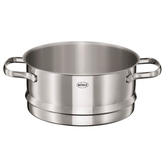 RÖSLE ELEGANCE Topfset 10-tlg., 6 hochwertige Kochtöpfe, 1 Dämpfeinsatz, 2 Bratpfannen im Set, Edelstahl 18/10, mit Glasdeckel und Innenskalierung, spülmaschinengeeignet