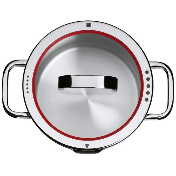 WMF Function 4 Topfdeckel 24 cm, Glasdeckel mit 4 Abgießfunktionen, Glas, Silikon, Cromargan Edelstahl poliert, rot