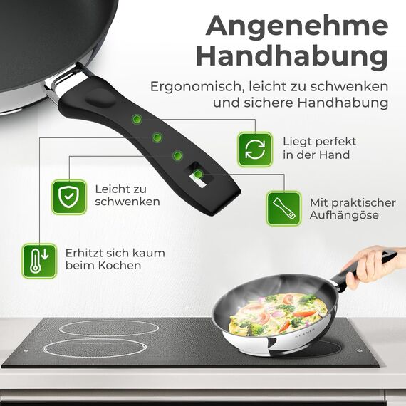 KLAMER Bratpfanne 20cm Induktion – Profi Edelstahlpfanne mit Greblon® C3+ Antihaftbeschichtung, PFOA-frei & backofenfest, für fettarmes Braten ohne Anhaften