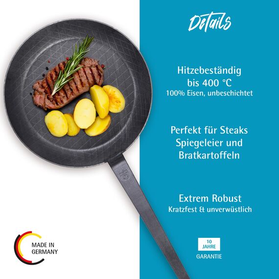 GRÄWE® Profi schmiedeeiserne Bratpfanne schwer (/) 32 cm - Made in Germany