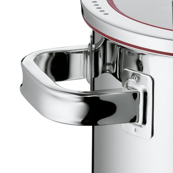 WMF Function 4 Kochtopf groß 24cm, Glasdeckel, Bratentopf Induktion 4,1l, Cromargan Edelstahl poliert, 4 Abgießfunktionen, Innenskalierung, rot