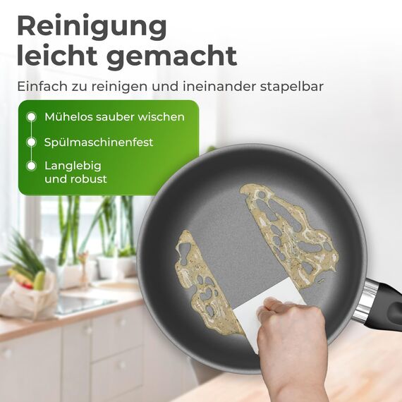 KLAMER Bratpfanne 24cm Induktion – Profi Edelstahlpfanne mit Greblon® C3+ Antihaftbeschichtung, PFOA-frei & backofenfest, für fettarmes Braten ohne Anhaften
